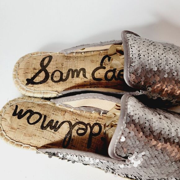 Sam Edelman Kerry Silver Sequin Mixed Media Slip On Espadrilles Mules Size 7 - Picture 8 of 10